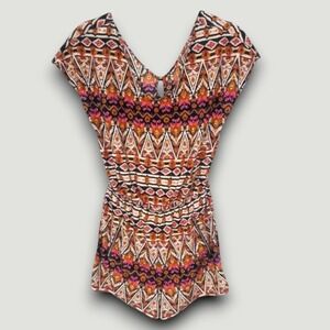 One Clothing Womens Romper Small Multi-Color Tribal Festival Boho Casual